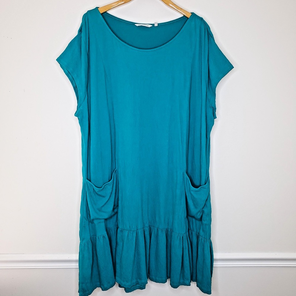 Soft Surroundings‎ Fleur Midi Dress Sz 3X Peacock Green Ruffle Challis